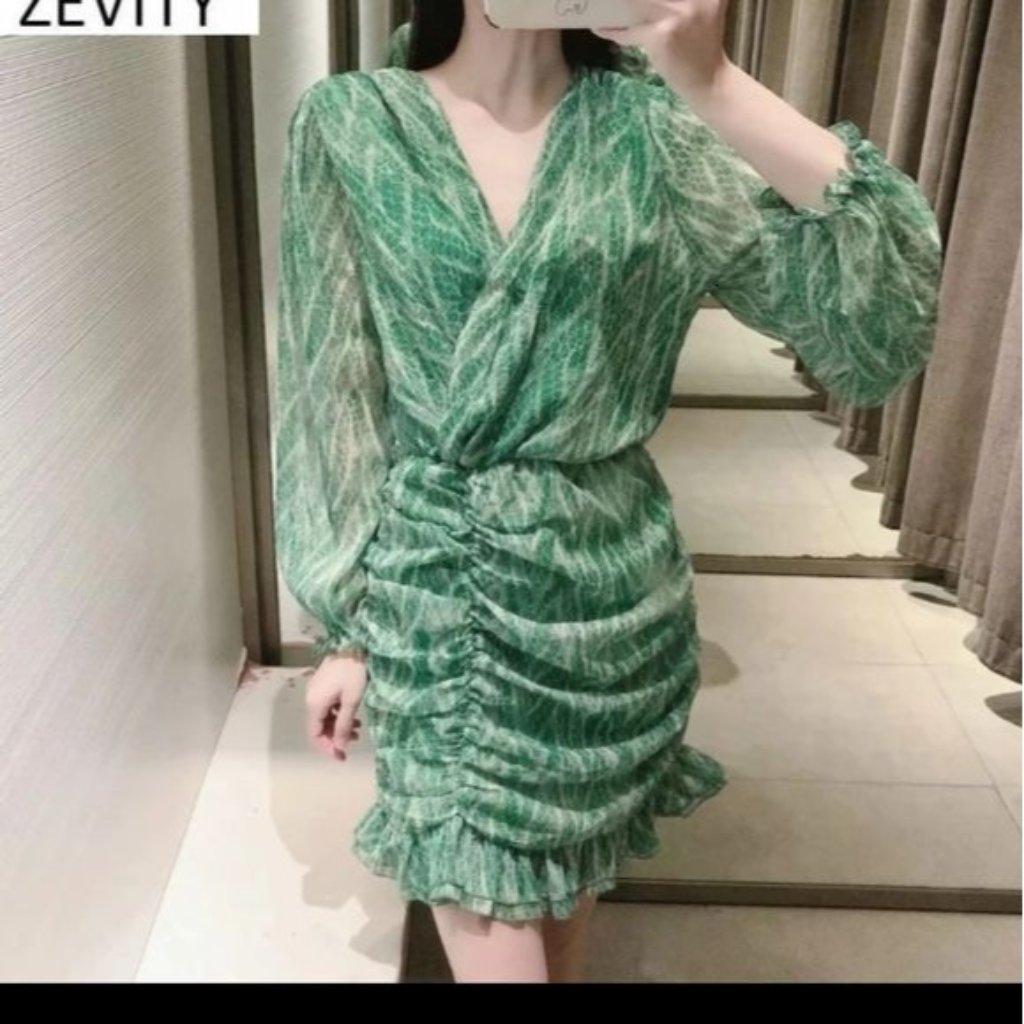 Green Snakeskin Print Pre Fall Dress